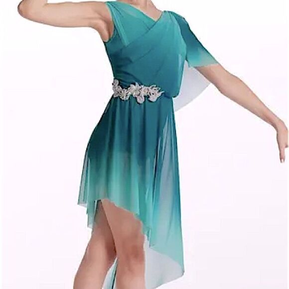 Weissman Other - WEISSMAN solo Dance costume lyrical teal rhinestone Love In The Dark 14888 MC